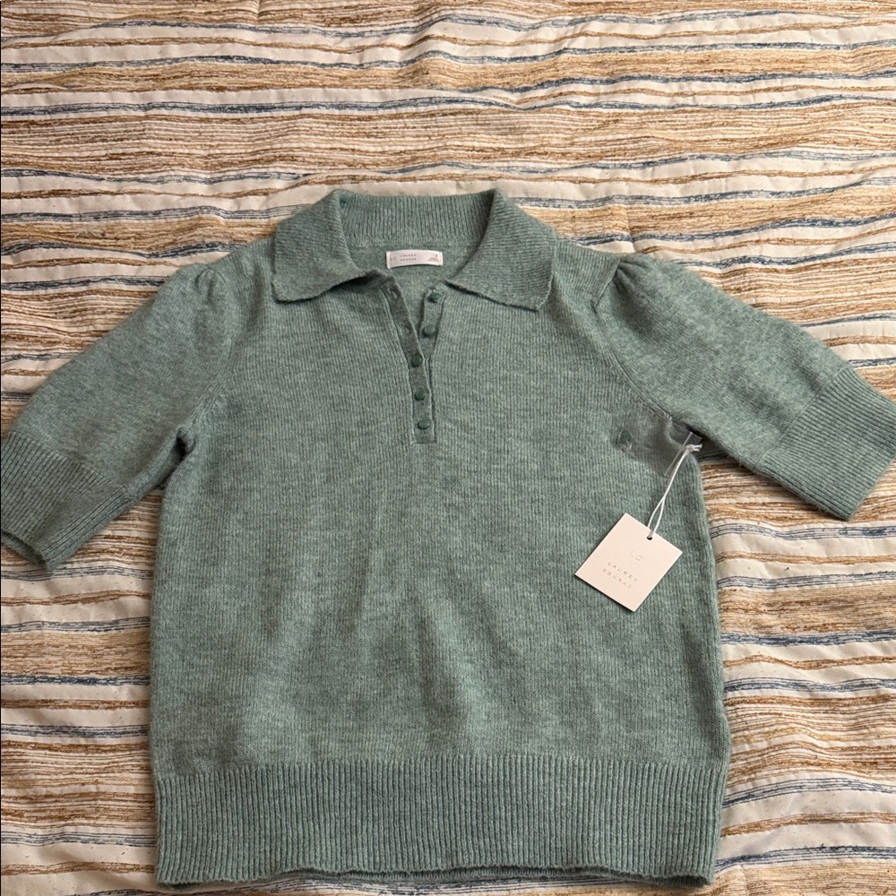 LAUREN CONRAD Light Green Knit Polo Sweater